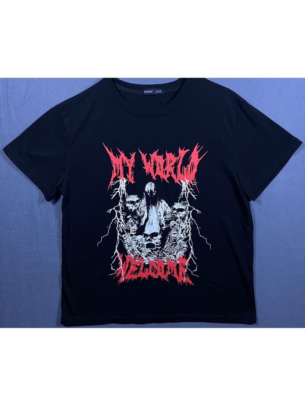 Romwe "My World Welcome" Graphic Tee Shirt - S - Graphic Rock Style - Hot Topic